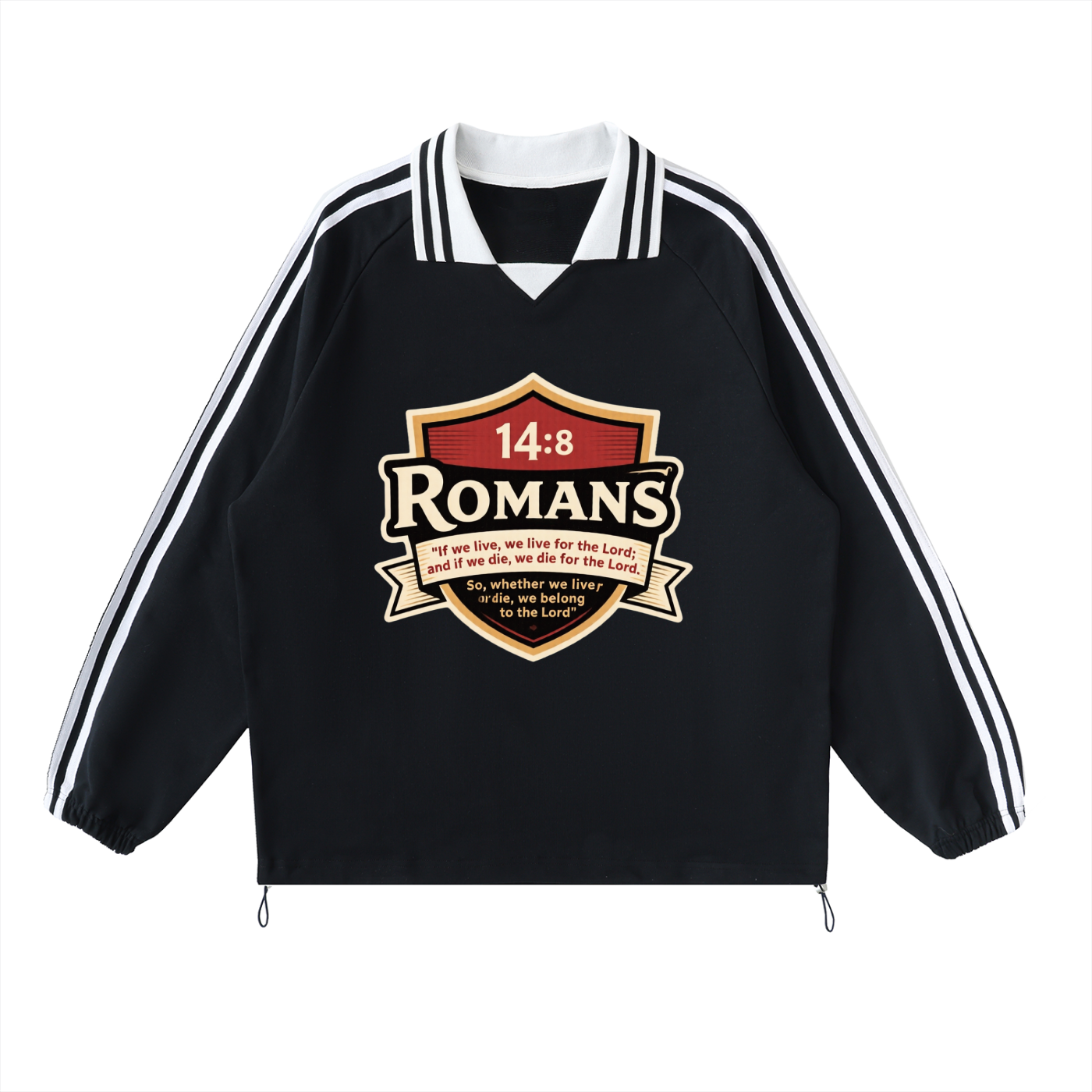 Contrast Striped Lapel Collar Sweatshirt